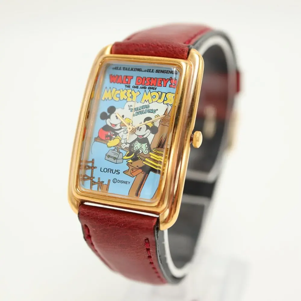 Lorus Mickey Mouse Walt Disney Building Tank 27mmm Watch Leather NOS NEW in Tin